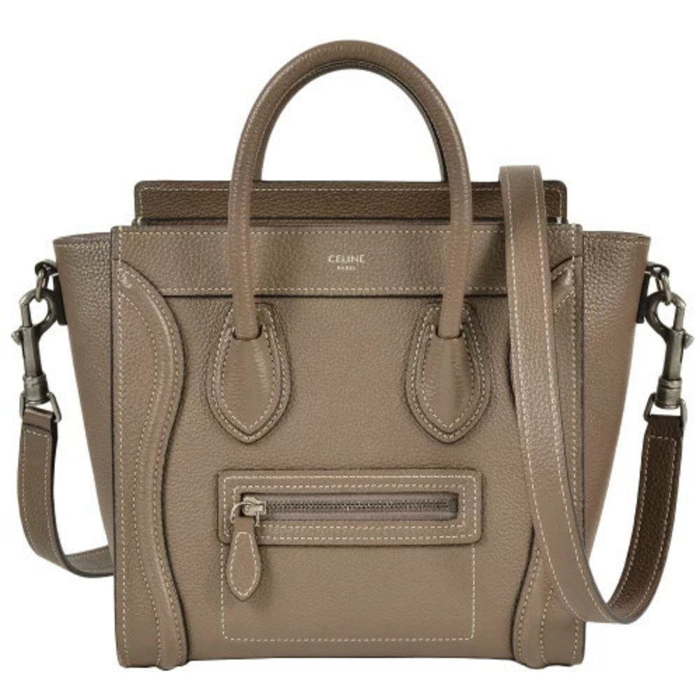 Celine Luggage Shopper Handbag Leather Drummed Calfskin Greige Gray
